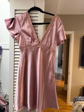 La Hearts Satin Lace-Trim Pink Chemise